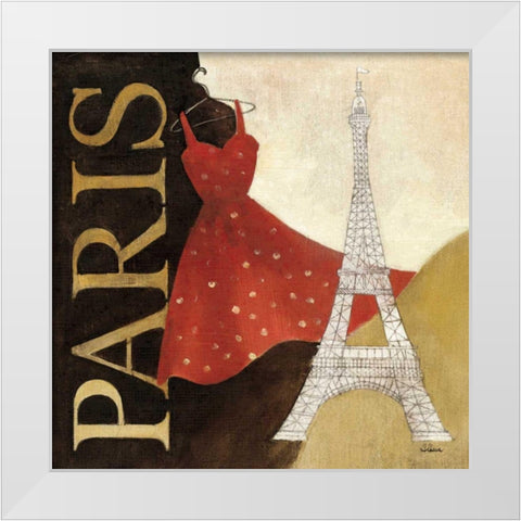 Paris Dress - A Day in the City White Modern Wood Framed Art Print by Hristova, Albena