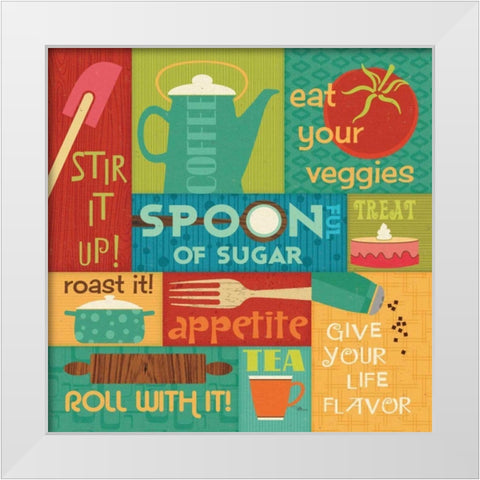 Kitchen It II White Modern Wood Framed Art Print by Pela Studio