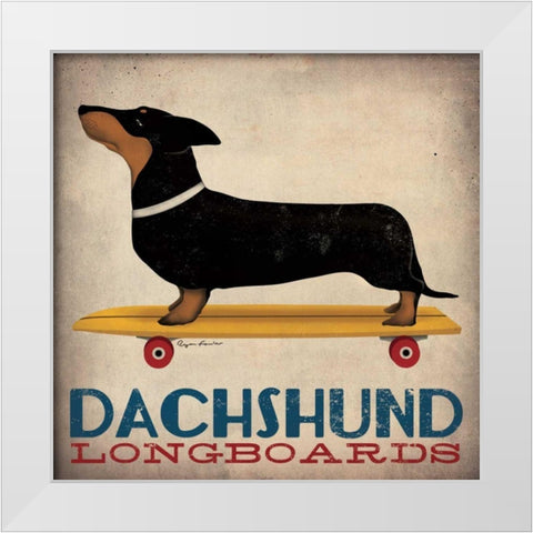 Dachshund Longboards White Modern Wood Framed Art Print by Fowler, Ryan