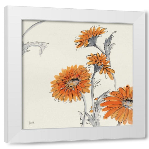 Orange Gerbera I White Modern Wood Framed Art Print by Paschke, Chris