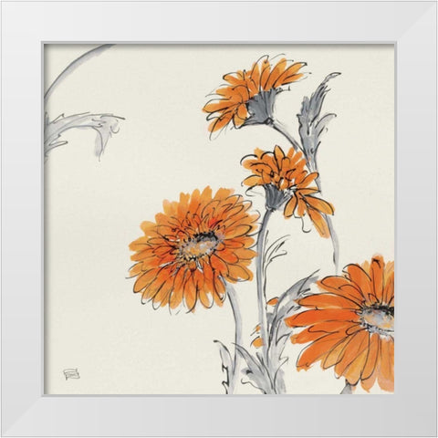 Orange Gerbera I White Modern Wood Framed Art Print by Paschke, Chris