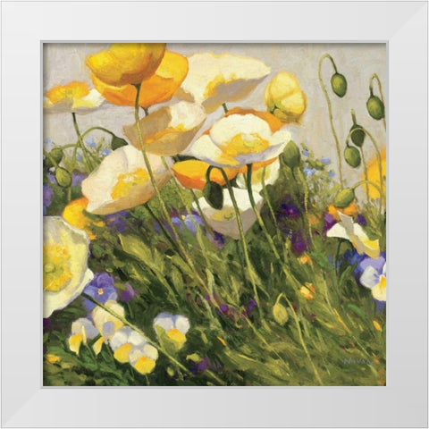 Poppies and Pansies I White Modern Wood Framed Art Print by Novak, Shirley