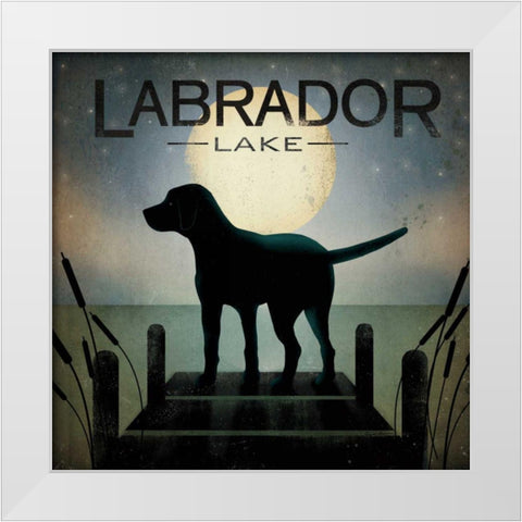 Moonrise Black Dog - Labrador Lake White Modern Wood Framed Art Print by Fowler, Ryan