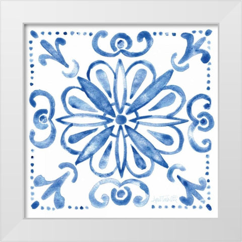 Tile Stencil IV Blue White Modern Wood Framed Art Print by Tavoletti, Anne