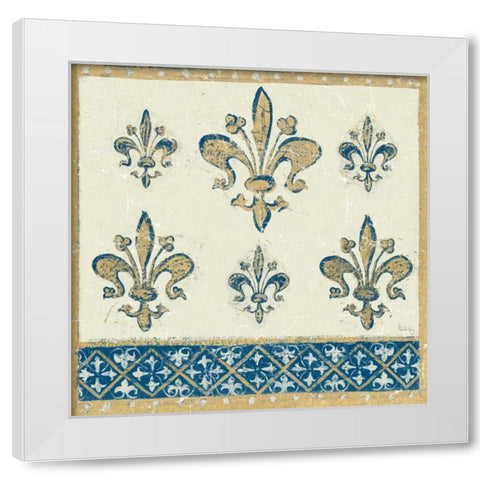 Regal Fleur de Lis Indigo and Cream White Modern Wood Framed Art Print by Meloushka Designs