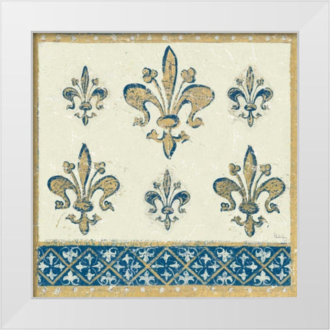 Regal Fleur de Lis Indigo and Cream White Modern Wood Framed Art Print by Meloushka Designs