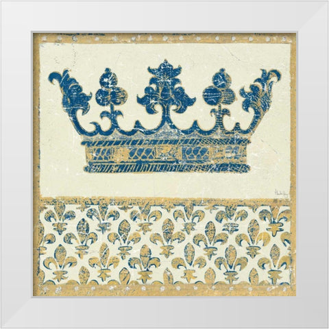 Regal Crown Indigo and Cream White Modern Wood Framed Art Print by Meloushka Designs