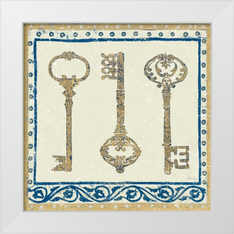 Regal Keys Indigo and Cream White Modern Wood Framed Art Print by Meloushka Designs