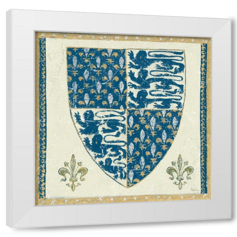Regal Shield Indigo and Cream White Modern Wood Framed Art Print by Meloushka Designs