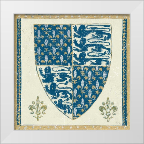 Regal Shield Indigo and Cream White Modern Wood Framed Art Print by Meloushka Designs