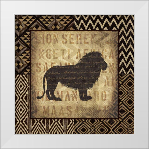 African Wild Lion Border White Modern Wood Framed Art Print by Wild Apple Portfolio