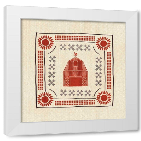 Little Red Farm Tile I White Modern Wood Framed Art Print by Charron, Veronique