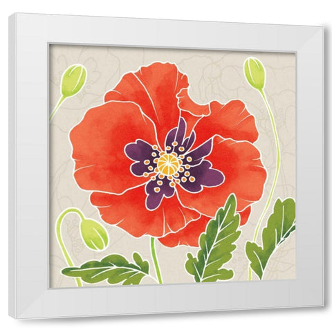 Sunshine Poppies I White Modern Wood Framed Art Print by DeNeige, Elyse