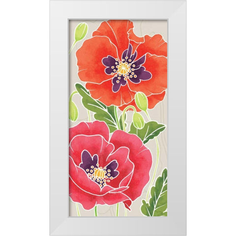 Sunshine Poppies Panel I White Modern Wood Framed Art Print by DeNeige, Elyse