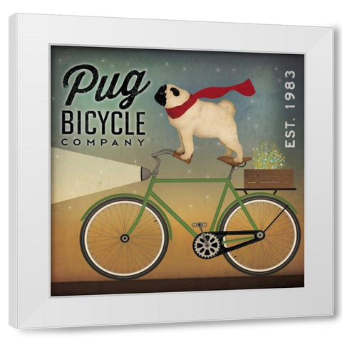 Pug on a Bike White Modern Wood Framed Art Print by Fowler, Ryan