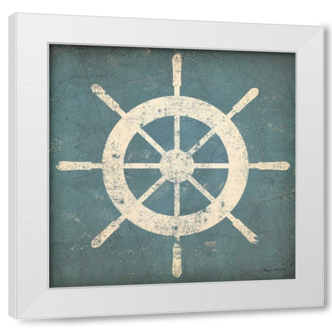 Nautical Shipwheel Blue White Modern Wood Framed Art Print by Fowler, Ryan
