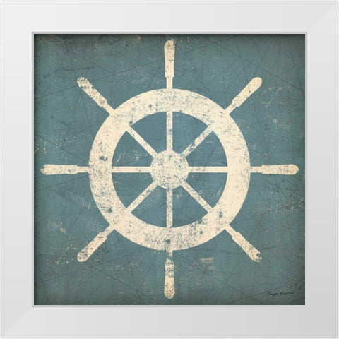 Nautical Shipwheel Blue White Modern Wood Framed Art Print by Fowler, Ryan