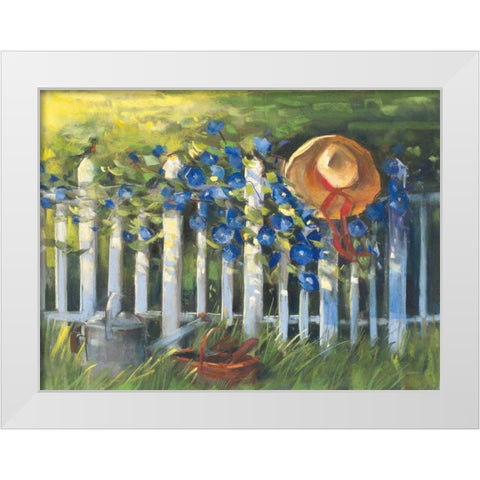 Morning Glories on the Fence White Modern Wood Framed Art Print by Rowan, Carol