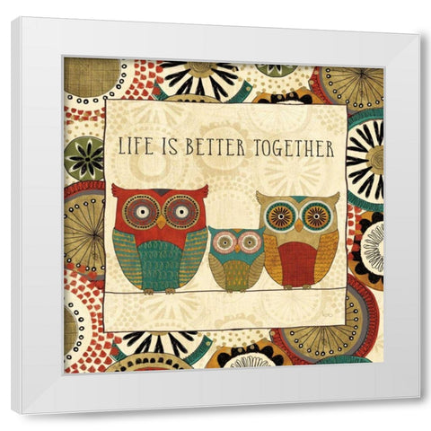 Spice Road Owls III White Modern Wood Framed Art Print by Charron, Veronique