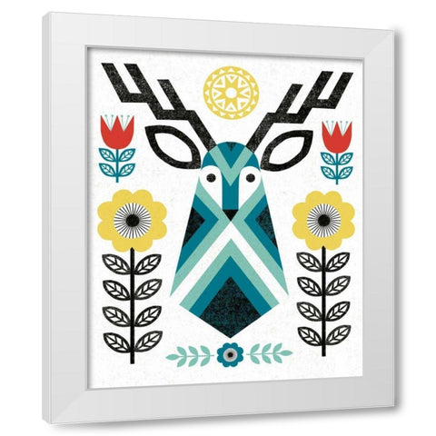 Folk Lodge Deer II V2 Teal White Modern Wood Framed Art Print by Mullan, Michael