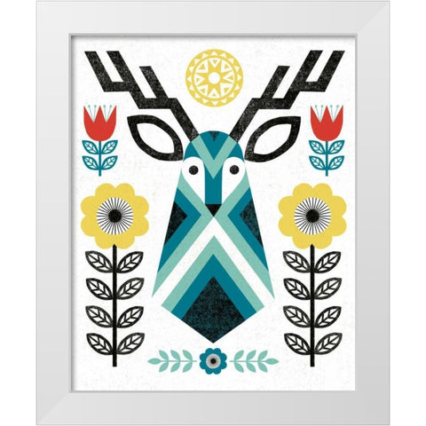 Folk Lodge Deer II V2 Teal White Modern Wood Framed Art Print by Mullan, Michael