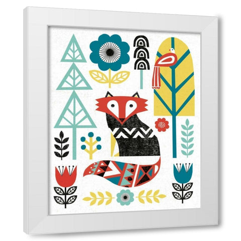 Folk Lodge Fox V2 Teal White Modern Wood Framed Art Print by Mullan, Michael