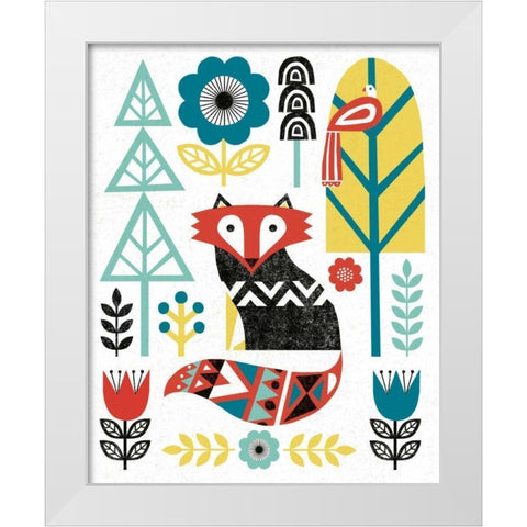 Folk Lodge Fox V2 Teal White Modern Wood Framed Art Print by Mullan, Michael