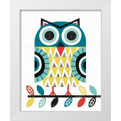 Folk Lodge Owl V2 Teal White Modern Wood Framed Art Print by Mullan, Michael