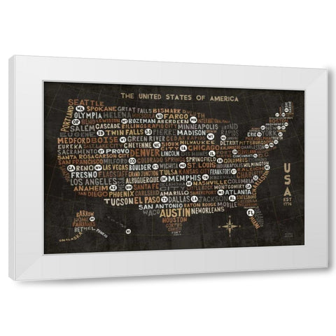 US City Map Black White Modern Wood Framed Art Print by Mullan, Michael