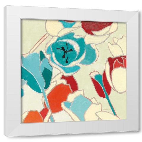 Cloisonne Tulipe I Turquoise Vignette White Modern Wood Framed Art Print by Novak, Shirley