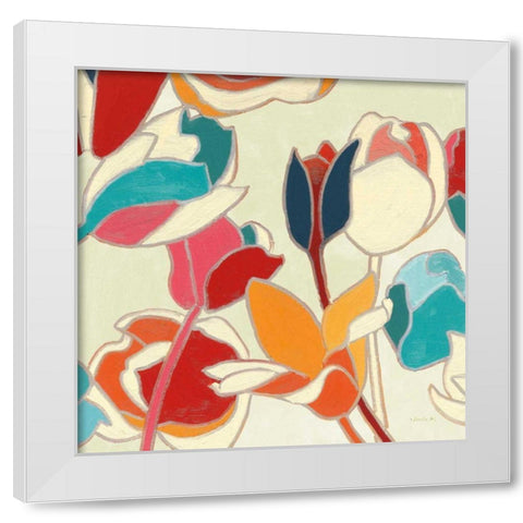 Cloisonne Tulipe II Turquoise and Indigo Vignette White Modern Wood Framed Art Print by Novak, Shirley