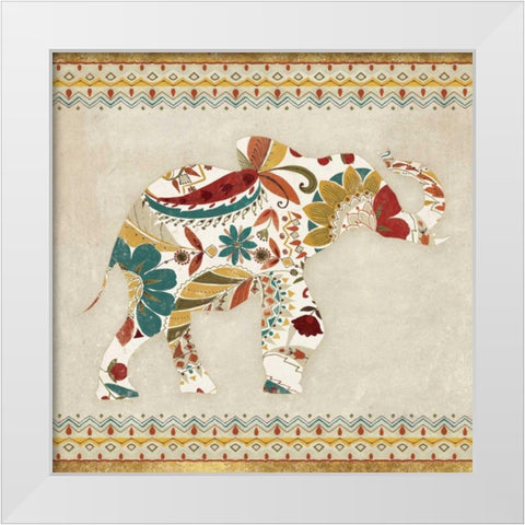 Boho Elephant I White Modern Wood Framed Art Print by Wild Apple Portfolio