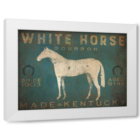 White Horse with Words Blue White Modern Wood Framed Art Print by Fowler, Ryan