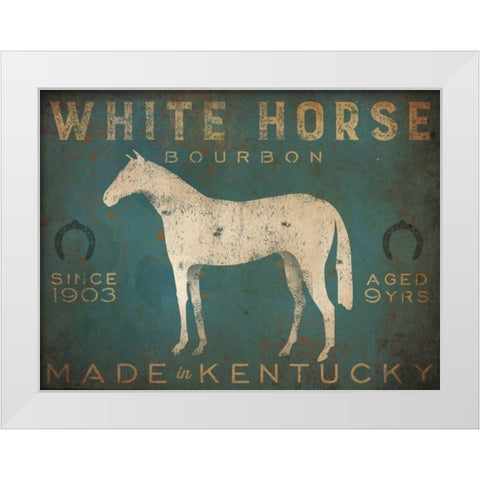 White Horse with Words Blue White Modern Wood Framed Art Print by Fowler, Ryan