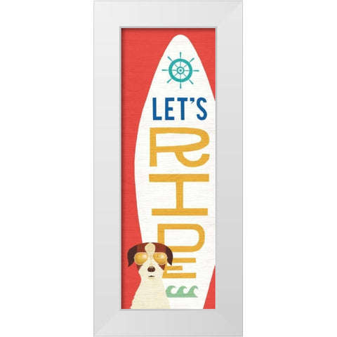 Beach Bums Terrier Surf Board White Modern Wood Framed Art Print by Mullan, Michael
