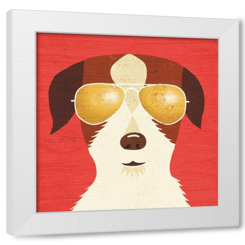 Beach Bums Terrier I White Modern Wood Framed Art Print by Mullan, Michael
