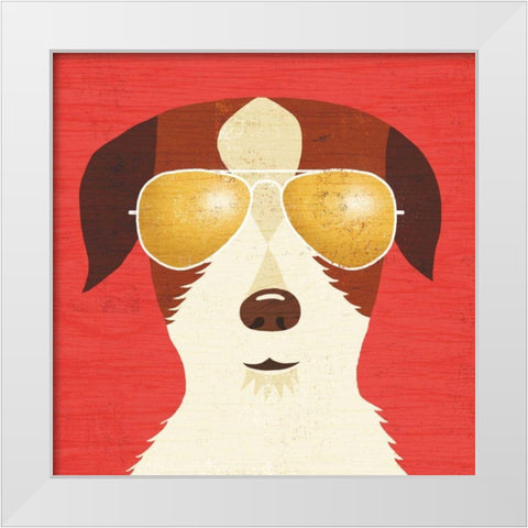 Beach Bums Terrier I White Modern Wood Framed Art Print by Mullan, Michael