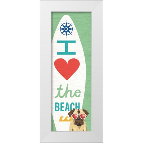 Beach Bums Pug Surf Board White Modern Wood Framed Art Print by Mullan, Michael