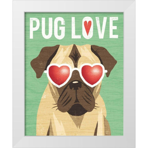 Beach Bums Pug I Love White Modern Wood Framed Art Print by Mullan, Michael