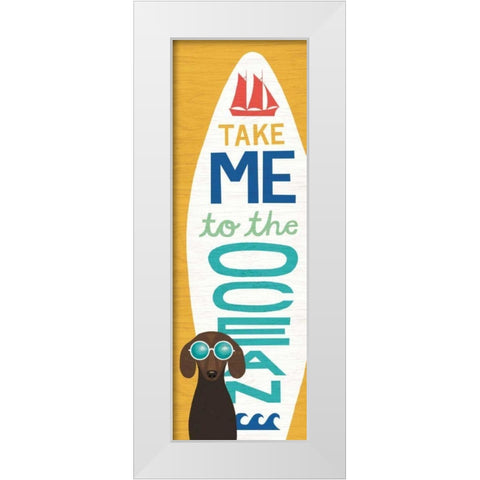 Beach Bums Dachshund Surf Board White Modern Wood Framed Art Print by Mullan, Michael
