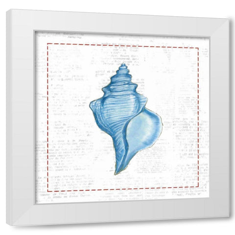 Navy Conch Shell on Newsprint with Red White Modern Wood Framed Art Print by Adams, Emily
