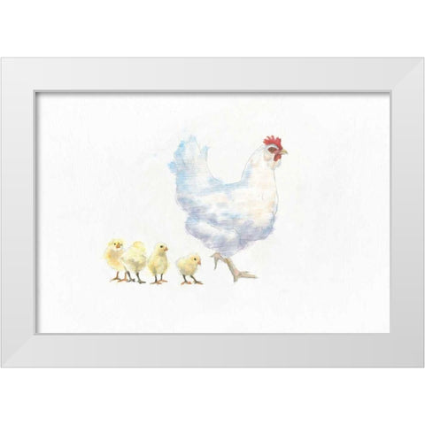 Hen and Chickens White Modern Wood Framed Art Print by Adams, Emily