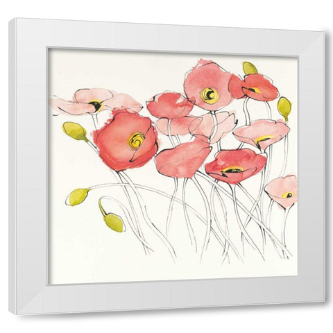 Black Line Poppies I Watercolor White Modern Wood Framed Art Print by Novak, Shirley