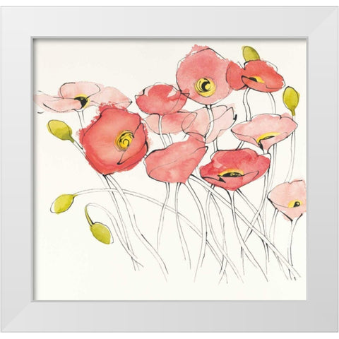 Black Line Poppies I Watercolor White Modern Wood Framed Art Print by Novak, Shirley