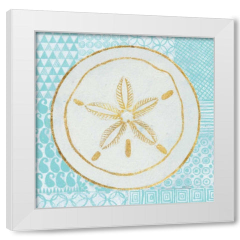 Summer Shells I Teal and Gold White Modern Wood Framed Art Print by Lovell, Kathrine