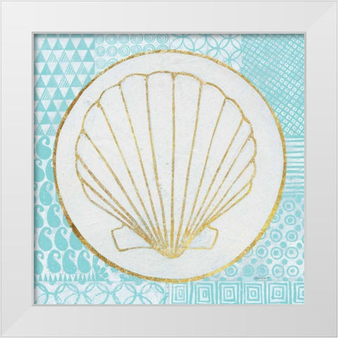 Summer Shells II Teal and Gold White Modern Wood Framed Art Print by Lovell, Kathrine