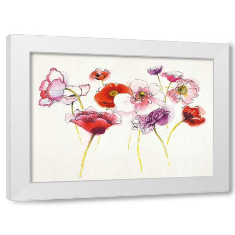 Pink and Red Somniferums White Modern Wood Framed Art Print by Novak, Shirley