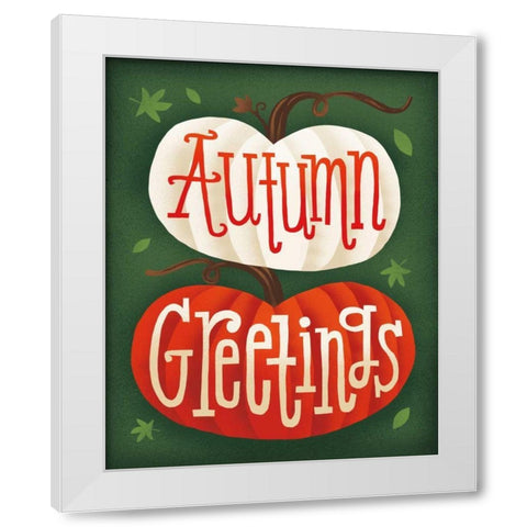 Harvest Time Autumn Greetings Pumpkins White Modern Wood Framed Art Print by Mullan, Michael