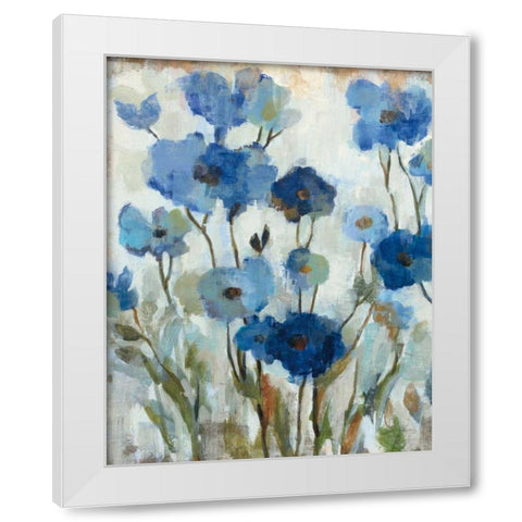 Abstracted Floral in Blue II White Modern Wood Framed Art Print by Vassileva, Silvia