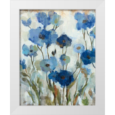 Abstracted Floral in Blue II White Modern Wood Framed Art Print by Vassileva, Silvia